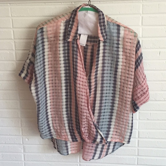 🌺Final Price🌺Multi Color Faux Wrap Blouse with HiLo Hem Line - Picture 5 of 7